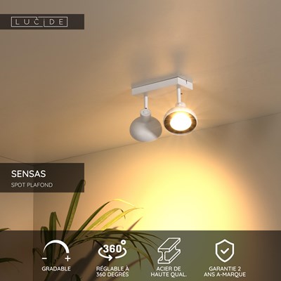 Lucide SENSAS - Spot plafond - 2xGU10 (ES111) - Blanc
